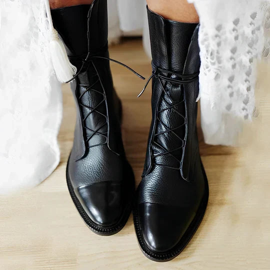 Vanessa Poe | Leather Lace-Up Ankle Boots For Women