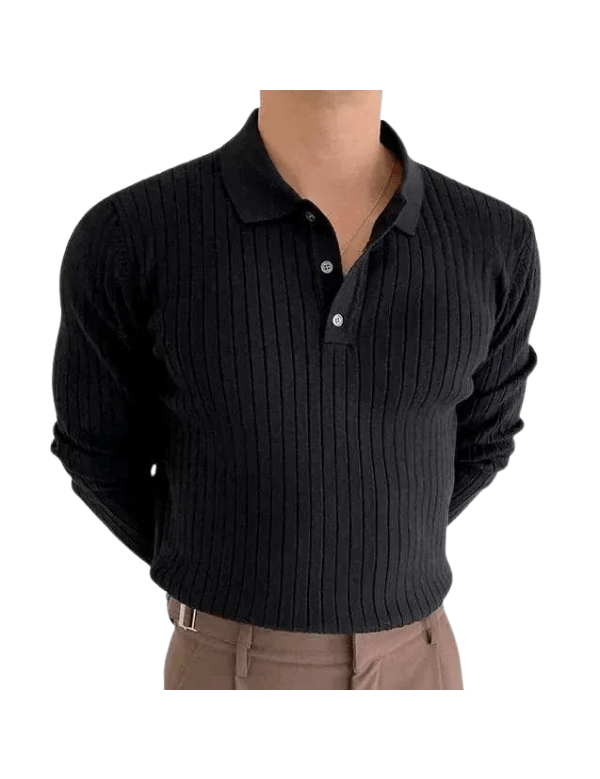 Sebastien Laurent | Ribbed Long Sleeve Polo Knit