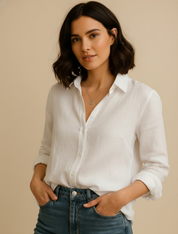 Adrianna Covington | Linen Button Blouse For Women