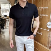 Adriano Bellucci | Ribbed Knit Polo Shirt For Men