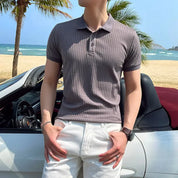 Adriano Bellucci | Ribbed Knit Polo Shirt For Men