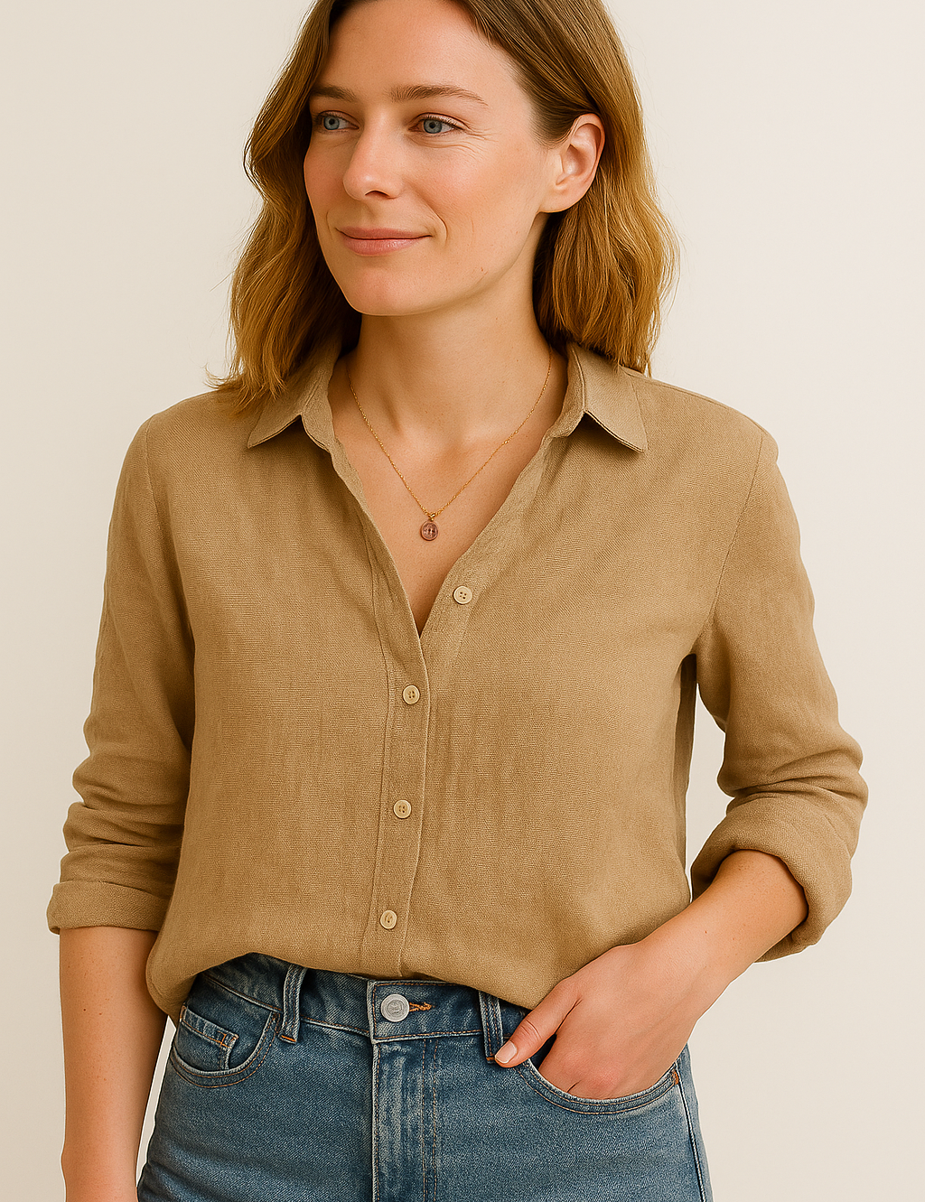 Adrianna Covington | Linen Button Blouse For Women