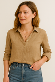 Adrianna Covington | Linen Button Blouse For Women
