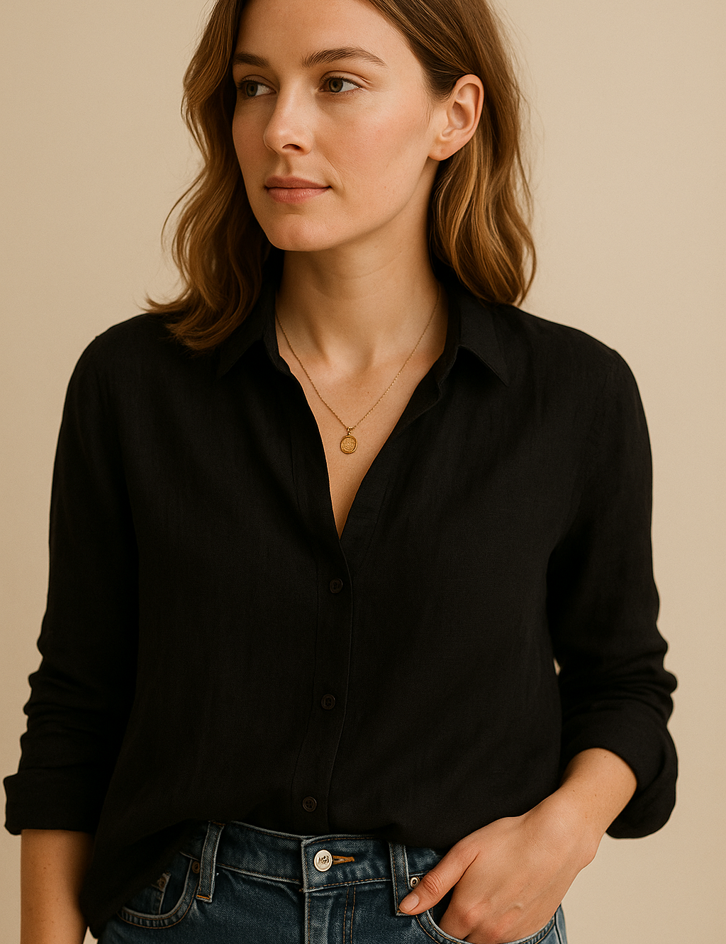 Adrianna Covington | Linen Button Blouse For Women