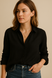 Adrianna Covington | Linen Button Blouse For Women