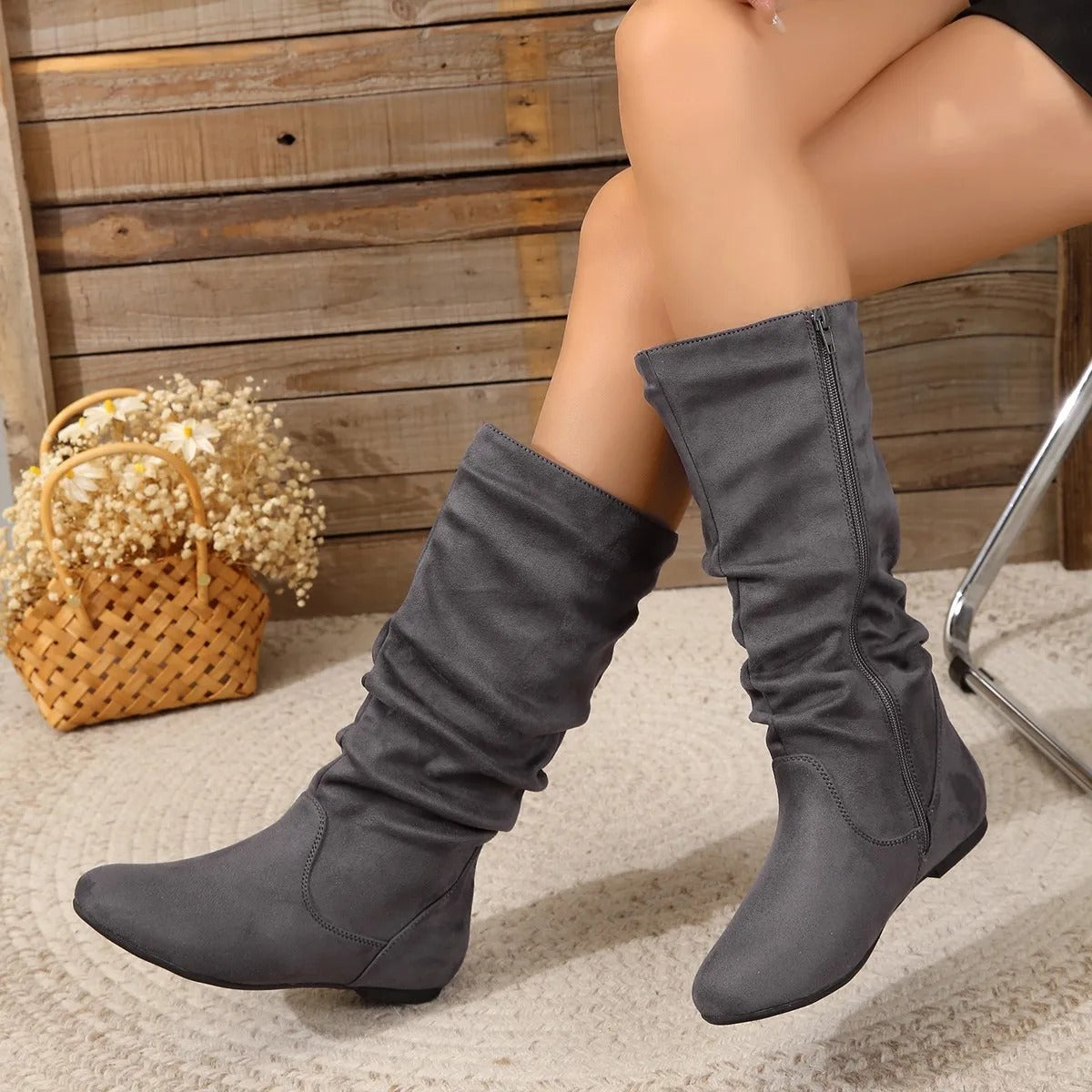 Diane Templeton | Grey Slouch Knee-High Boots For Women
