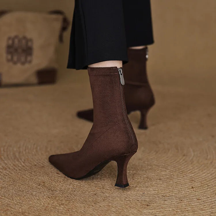 Angela Pendleton | Pointed Toe Mid Heel Suede Boots For Women