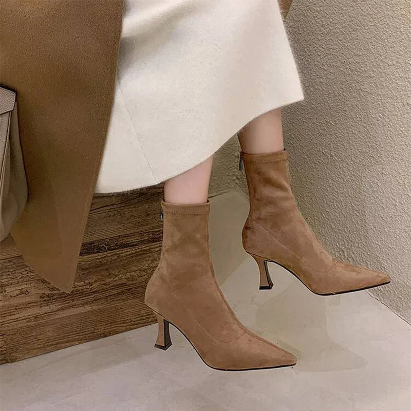 Angela Pendleton | Pointed Toe Mid Heel Suede Boots For Women