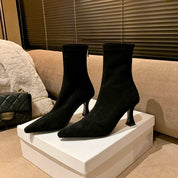 Angela Pendleton | Pointed Toe Mid Heel Suede Boots For Women